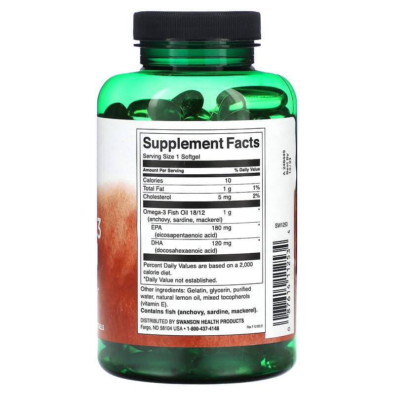 Swanson Omega-3 Fish Oil Lemon 150 Softgels 2 Thực phẩm bổ sung Swanson Omega-3 Fish Oil Lemon 150 Softgels 087614112534