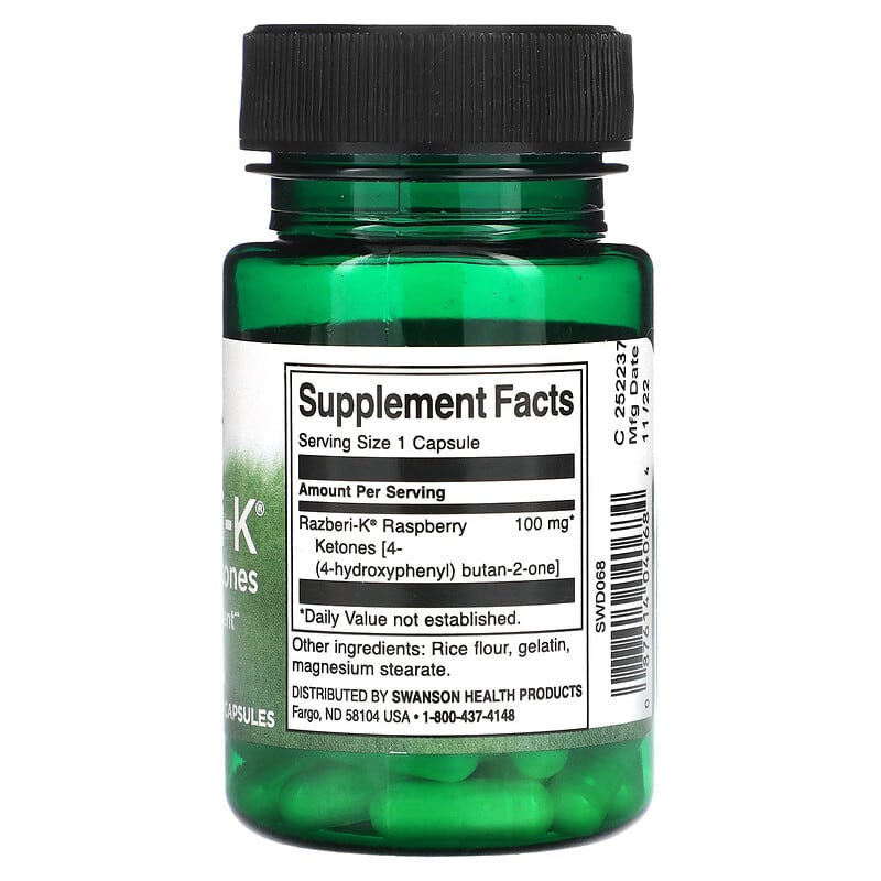Swanson Razberi-K Raspberry Ketones 100 mg 60 Capsules 2 Thực phẩm bổ sung Swanson Razberi-K Raspberry Ketones 100 mg 60 Capsules 087614040684