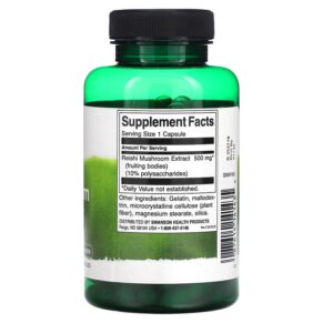 Thực phẩm bổ sung Swanson Reishi Mushroom Extract Standardized 500 mg 90 Capsules 087614141435