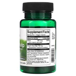 Thực phẩm bổ sung Swanson Scottish Kelp Made With Organic Sea Kelp 750 mg 30 Veggie Capsules 087614060798
