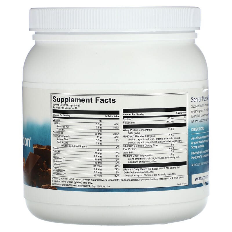 Swanson Senior Muscle Retention Whey Protein Powder Chocolate 1.06 lb (480 g) 2 Thực phẩm bổ sung Swanson Senior Muscle Retention Whey Protein Powder Chocolate 1.06 lb (480 g) 087614210155