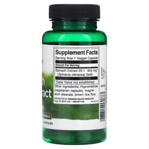 Thực phẩm bổ sung Swanson Spinach Leaf Extract 650 mg 60 Veggie Capsules 087614060873