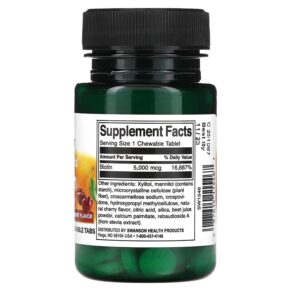Thực phẩm bổ sung Swanson Supplemelts Biotin Natural Cherry 5.000 mcg 60 Chewable Tabs 087614115467
