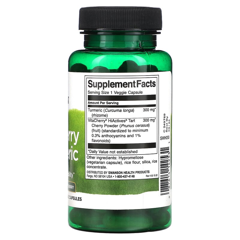 Swanson Tart Cherry & Turmeric 60 Veggie Capsules 2 Thực phẩm bổ sung Swanson Tart Cherry & Turmeric 60 Veggie Capsules 087614142531