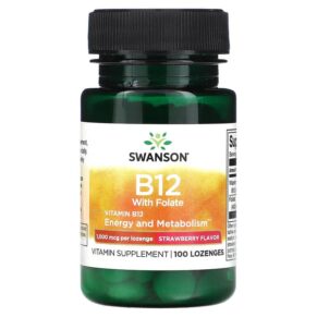 Thực phẩm chức năng Swanson Vitamin B12 with Folate Strawberry 1.000 mcg 100 Lozenges 087614017464