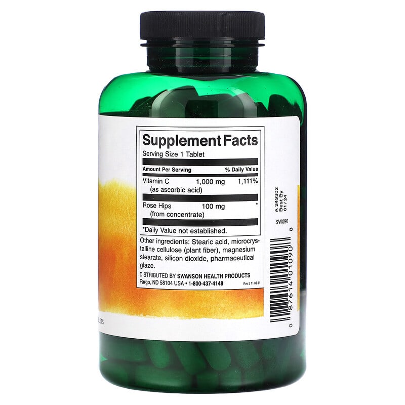 Swanson Vitamin C With Rose Hips 1.000 mg 250 Tablets 2 Thực phẩm bổ sung Swanson Vitamin C With Rose Hips 1.000 mg 250 Tablets 087614010908