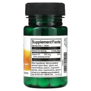 Thực phẩm bổ sung Swanson Vitamin K1 100 mcg 100 Tablets 087614019949