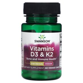 Thực phẩm chức năng Swanson Vitamins D3 & K2 60 Veggie Caps 087614118093