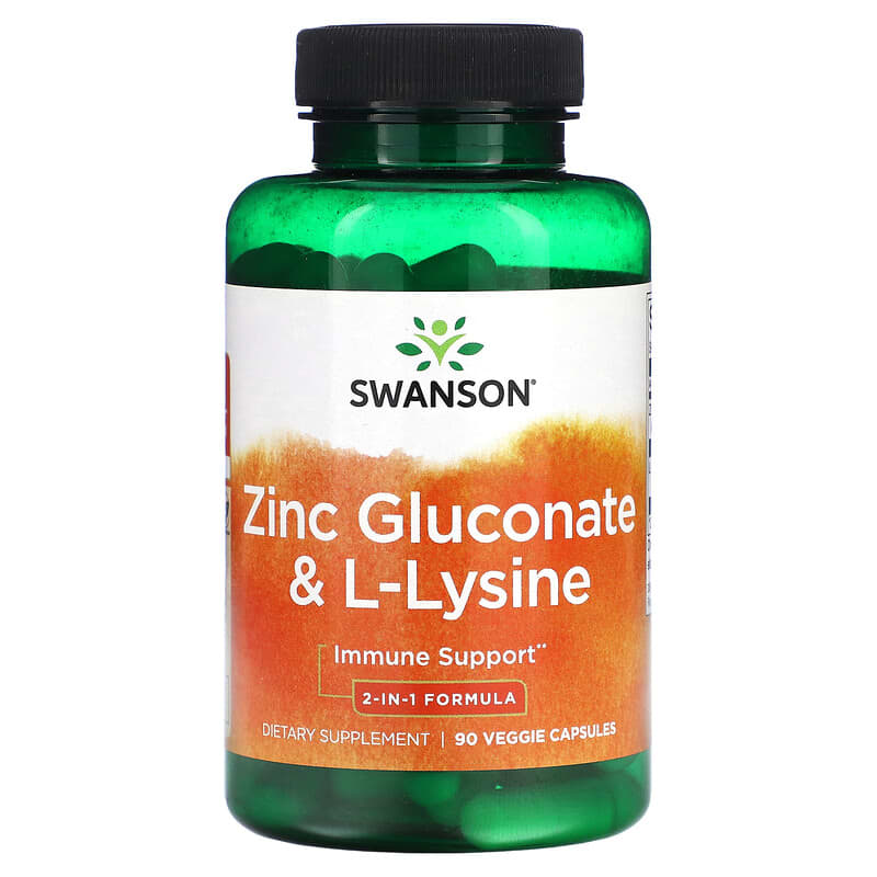 Swanson Zinc Gluconate & L-Lysine 90 Veggie Capsules 8 Thực phẩm chức năng Swanson Zinc Gluconate & L-Lysine 90 Veggie Capsules 087614118635