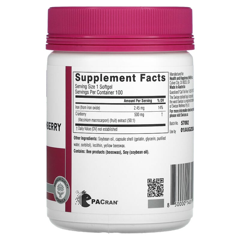 Swisse Ultiboost High Strength Cranberry 25.000 mg 100 Softgels 2 Thực phẩm bổ sung Swisse Ultiboost High Strength Cranberry 25.000 mg 100 Softgels 850000148192