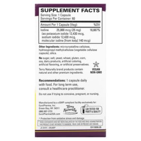 Thực phẩm bổ sung Terry Naturally Tri-Iodine 25 mg 60 Capsules 367703190064