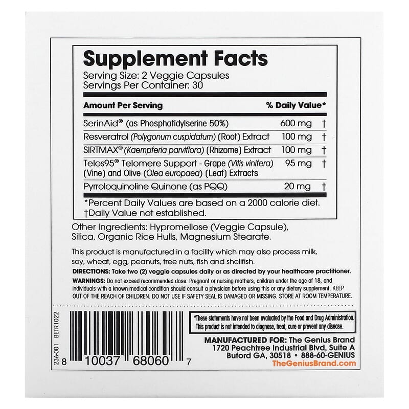 The Genius Brand Eternal Anti-Aging 60 Veggie Capsules 2 Thực phẩm bổ sung The Genius Brand Eternal Anti-Aging 60 Veggie Capsules 810037680607
