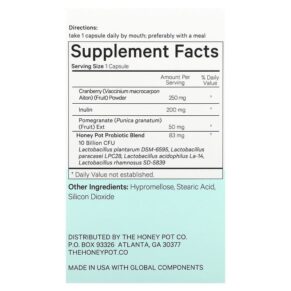 Thực phẩm bổ sung The Honey Pot Company Vaginal Care Probiotic With Urinary Tract Support 30 Capsules 850021589295