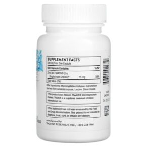 Thực phẩm bổ sung Thorne Zinc Bisglycinate 15 mg 60 Capsules 693749011750