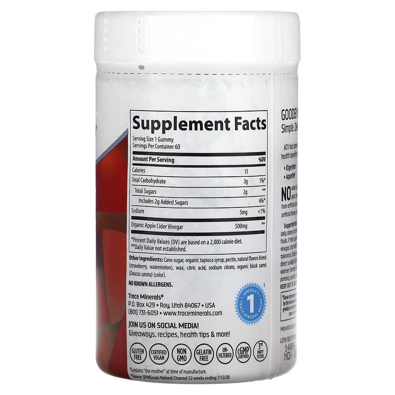 Trace Minerals ® Apple Cider Vinegar Gummies Strawberry Melon 500 mg 60 Gummies 2 Thực phẩm bổ sung Trace Minerals ® Apple Cider Vinegar Gummies Strawberry Melon 500 mg 60 Gummies 878941005657