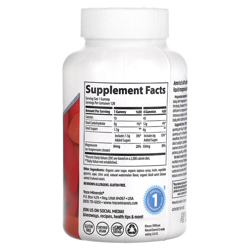 Trace Minerals ® Magnesium Gummies Watermelon 120 Gummies 2 Thực phẩm bổ sung Trace Minerals ® Magnesium Gummies Watermelon 120 Gummies 878941004889