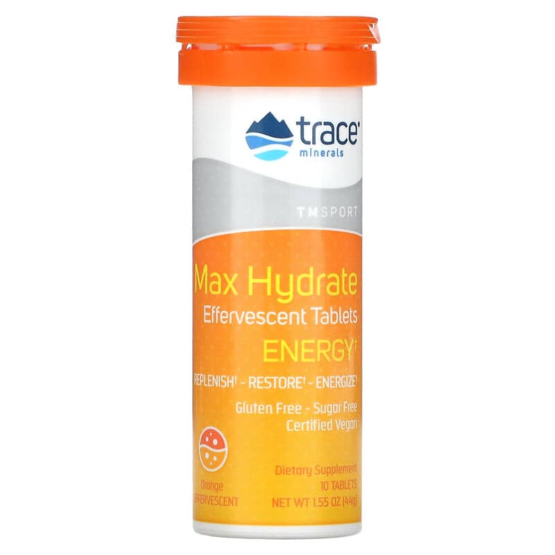 Trace Minerals ® Max Hydrate Energy Effervescent Tablets Orange 1.55 oz (44 g) 8 Thực phẩm chức năng Trace Minerals ® Max Hydrate Energy Effervescent Tablets Orange 1.55 oz (44 g) 878941004155