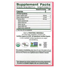Thực phẩm bổ sung Traditional Medicinals Organic Pregnancy Tea Raspberry Leaf Caffeine Free 16 Wrapped Tea Bags 0.06 oz (1.75 g) Each 032917000125