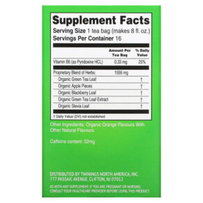 Thực phẩm bổ sung Twinings Energy+ Green Tea Citrus & Apple 16 Tea Bags 1.02 oz (29 g) 070177229351