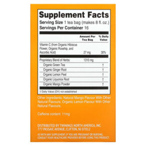 Thực phẩm bổ sung Twinings Immune Support+ Green Tea Ginger & Mango 16 Tea Bags 1.12 oz (32 g) 070177229320