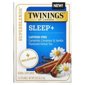 Thực phẩm chức năng Twinings Sleep+ with Melatonin Herbal Tea Camomile Cinnamon & Vanilla Caffeine Free 16 Tea Bags 0.85 oz (24 g) 070177229337