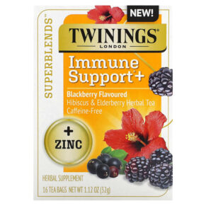 Thực phẩm chức năng Twinings Superblends Immune Support+ Hibiscus & Elderberry Herbal Tea Blackberry Caffeine-Free 16 Tea Bags 1.12 oz (32 g) 070177230173