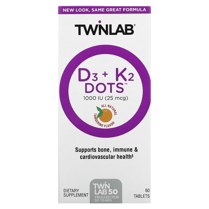 Twinlab D3 Dots + K2 All-Natural Tangerine 1000 IU (25 mcg) 60 Tablets 8 Thực phẩm chức năng Twinlab D3 Dots + K2 All-Natural Tangerine 1000 IU (25 mcg) 60 Tablets 027434031622