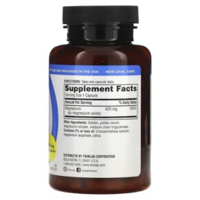 Thực phẩm bổ sung Twinlab Magnesium Caps 420 mg 100 Capsules 027434010214