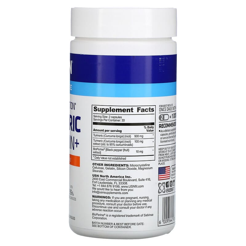 USN High Absorption Turmeric Curcumin+ with BioPerine 500 mg 60 Capsules 2 Thực phẩm bổ sung USN High Absorption Turmeric Curcumin+ with BioPerine 500 mg 60 Capsules 6009544938736