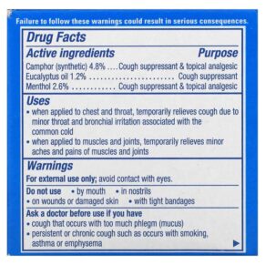 Thực phẩm bổ sung Vicks VapoRub Cough Suppressant Topical Analgesic Ointment 1.76 oz (50 g) 323900003613
