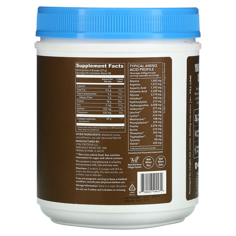 Vital Proteins Collagen Peptides Chocolate 26.8 oz (761 g) 2 Thực phẩm bổ sung Vital Proteins Collagen Peptides Chocolate 26.8 oz (761 g) 850026494471