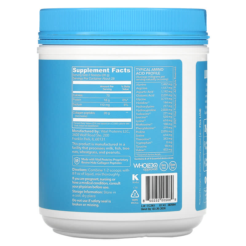 Vital Proteins Collagen Peptides Unflavored 1.25 lbs (567 g) 2 Thực phẩm bổ sung Vital Proteins Collagen Peptides Unflavored 1.25 lbs (567 g) 850232005089