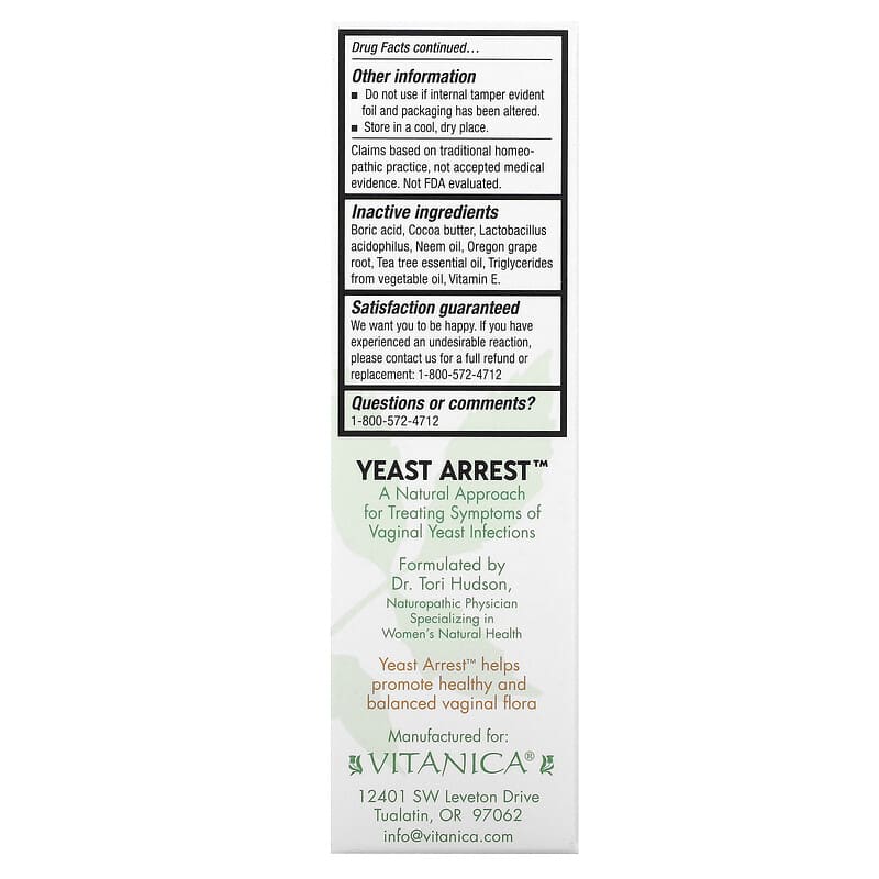 Vitanica Yeast Arrest 14 Vaginal Suppositories 2 Thực phẩm bổ sung Vitanica Yeast Arrest 14 Vaginal Suppositories 708118020056