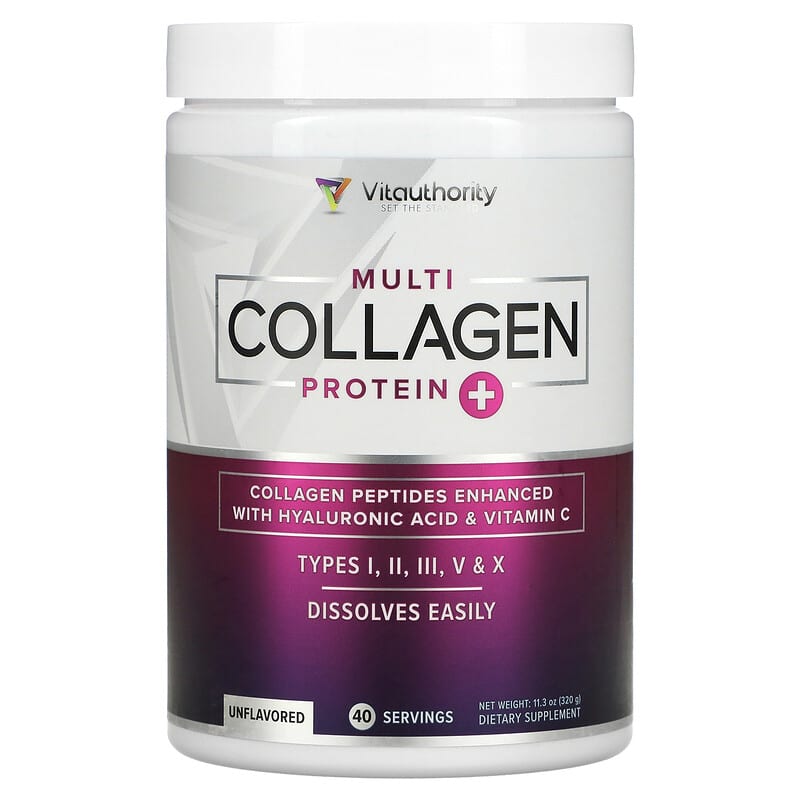 Vitauthority Multi Collagen Protein Plus Vitamin C Hyaluronic Acid Unflavored 11.3 oz (320 g) 8 Thực phẩm chức năng Vitauthority Multi Collagen Protein Plus Vitamin C Hyaluronic Acid Unflavored 11.3 oz (320 g) 856360008008