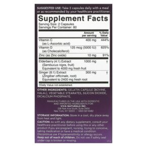 Thực phẩm bổ sung Viva Naturals Elderberry Vitamin C + Zinc 5 in 1 Immune Support 120 Capsules 811067031780