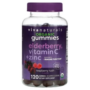 Thực phẩm chức năng Viva Naturals Organic Elderberry Vitamin C + Zinc Raspberry Rush 120 Gummies 811067032336