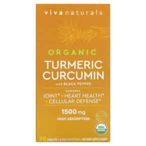 Thực phẩm chức năng Viva Naturals Organic Turmeric Curcumin with Black Pepper 500 mg 90 Tablets 811067030998