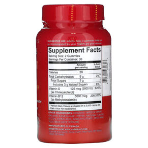 Thực phẩm bổ sung Viva Naturals Vitamin D3 + B12 Fruit Punch 60 Gummies 811067031803