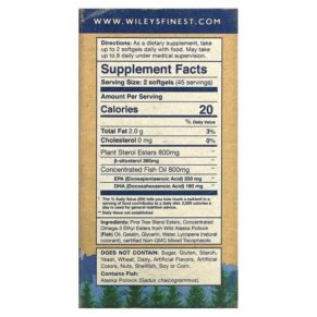 Thực phẩm bổ sung Wiley's Finest Wild Alaskan Fish Oil Cholesterol Support 800 mg 90 Softgels 857188004159