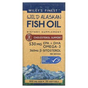 Thực phẩm chức năng Wiley's Finest Wild Alaskan Fish Oil Cholesterol Support 800 mg 90 Softgels 857188004159