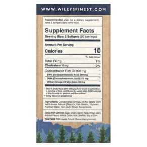 Thực phẩm bổ sung Wiley's Finest Wild Alaskan Fish Oil Easy Swallow Minis 450 mg 180 Fish Softgels 857188004128
