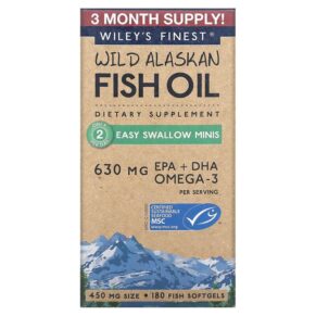 Thực phẩm chức năng Wiley's Finest Wild Alaskan Fish Oil Easy Swallow Minis 450 mg 180 Fish Softgels 857188004128