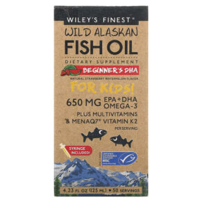 Thực phẩm chức năng Wiley's Finest Wild Alaskan Fish Oil For Kids! Beginner's DHA Natural Strawberry Watermelon 650 mg 4.23 fl oz (125 ml) 857188004272