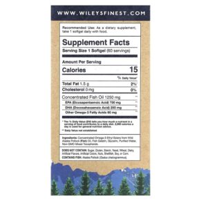 Thực phẩm bổ sung Wiley's Finest Wild Alaskan Fish Oil Peak EPA 1.000 mg 60 Fish Softgels 857188004074