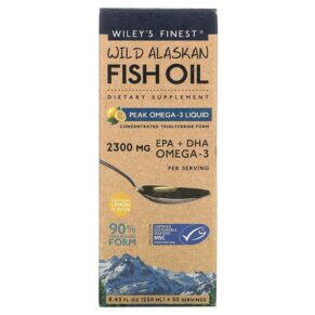 Thực phẩm chức năng Wiley's Finest Wild Alaskan Fish Oil Peak Omega-3 Liquid Natural Lemon 8.45 fl oz (250 ml) 857188004142
