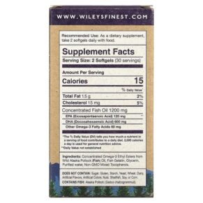 Thực phẩm bổ sung Wiley's Finest Wild Alaskan Fish Oil Prenatal DHA 600 mg 60 Fish Softgels 857188004036