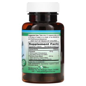 Thực phẩm bổ sung World Organic Chlorophyll 60 mg 100 Vegetarian Caps 726899590476