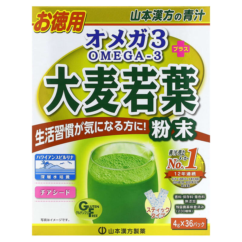 Yamamoto Kanpoh Young Barley Grass Powder + Omega 3 36 Sachets 0.14 oz (4 g) 8 Thực phẩm chức năng Yamamoto Kanpoh Young Barley Grass Powder + Omega 3 36 Sachets 0.14 oz (4 g) 4979654027007
