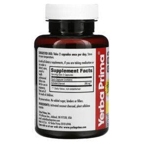 Thực phẩm bổ sung Yerba Prima Activated Coconut Charcoal 60 Vegetarian Capsules 046352006949