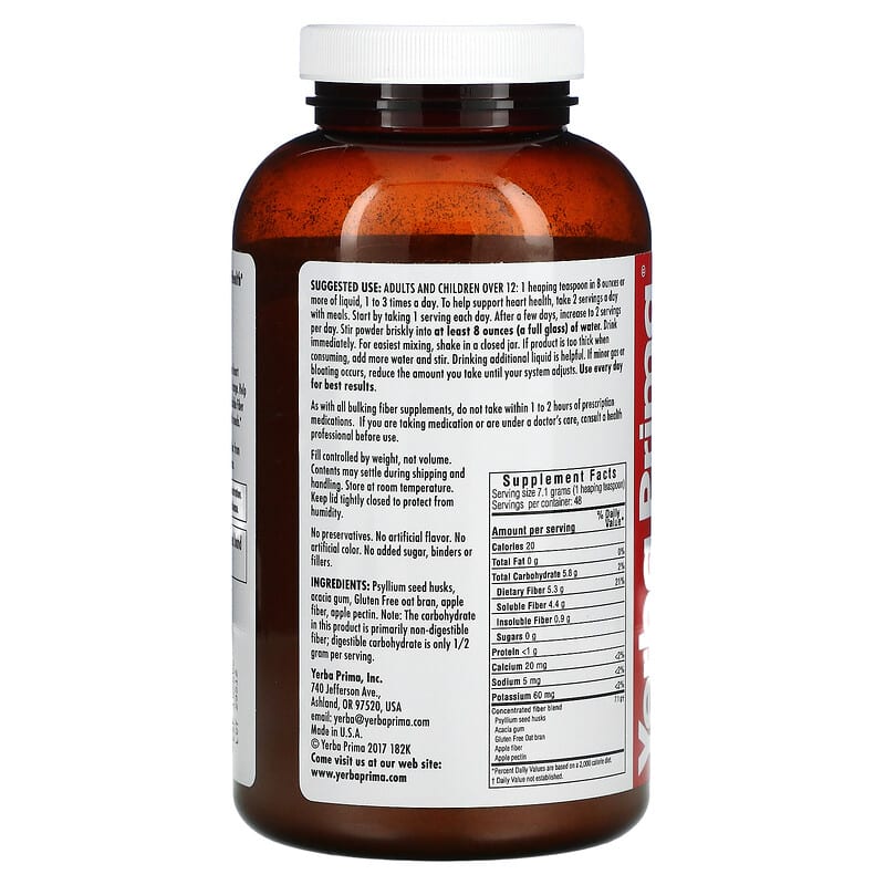 Yerba Prima Soluble Fiber Formula 12 oz (340 g) 2 Thực phẩm bổ sung Yerba Prima Soluble Fiber Formula 12 oz (340 g) 046352001821